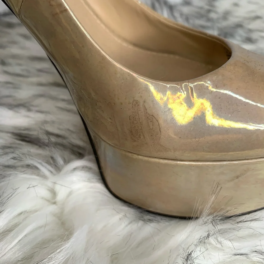 BRIAN ATWOOD Patent Leather Open Toe Platform Heels *AS IS*, 8